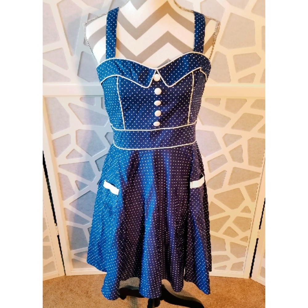 Modcloth Navy Blue w/White Polka Dots Dress